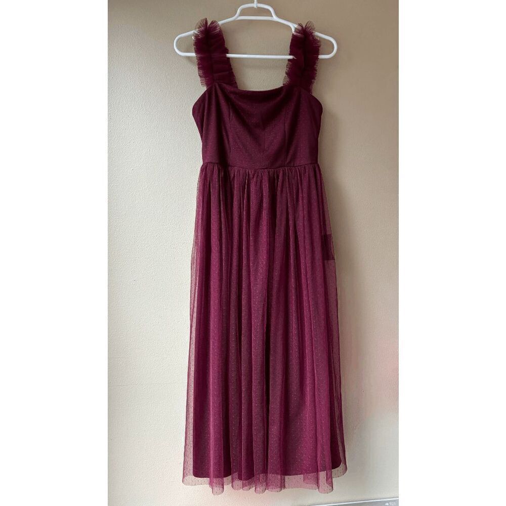 Lulus Polka Dot Burgundy Midi Dress Women's Size Small